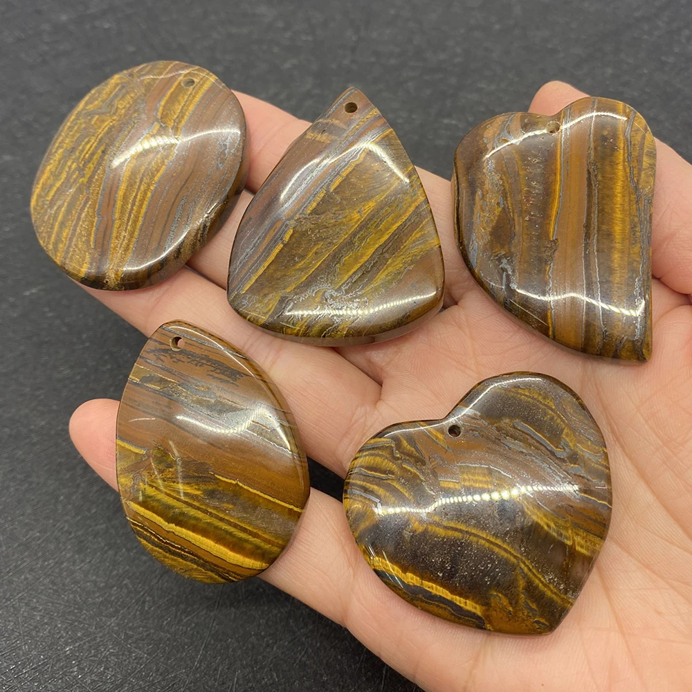 

5pcs/set Natural Stone Tiger's Eye Pendantsfor Jewelry Making Necklace Earrings Heart Shape Iron Tigereye DIY Charms Accessories