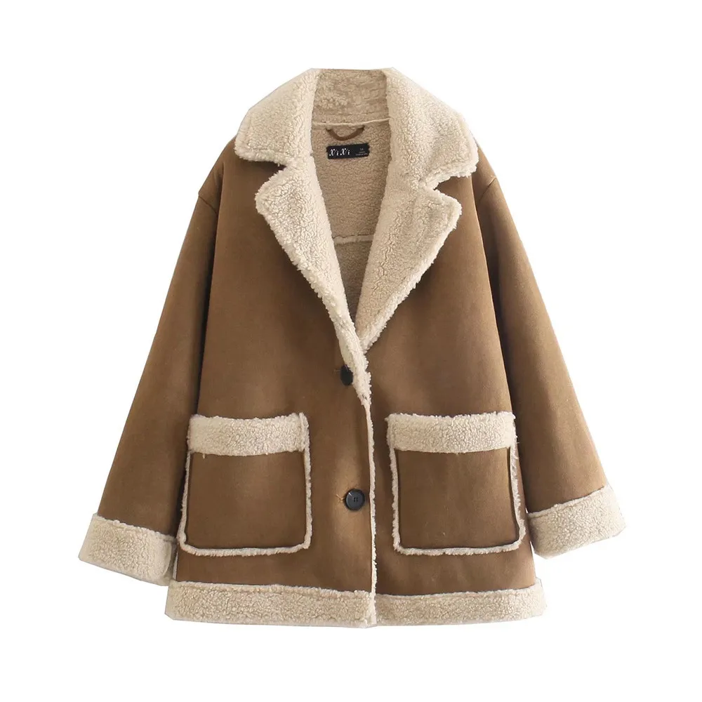 2022 Winter Women Warm Fur Reversible Fleece Coat Jacket Lamb Wool Thickened Locomotive Lapel Female Chic Outwear