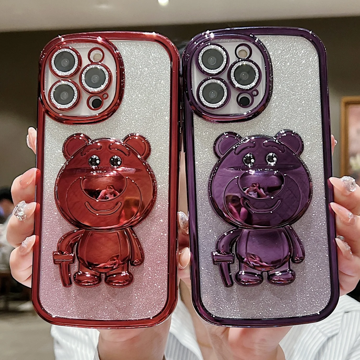 

Luxurious Electroplated Phone Case Bracket For Iphone14 13 12 11 Pro Max X XS XR 8 7 Plus Cartoon Gradient Glitter Soft Shell