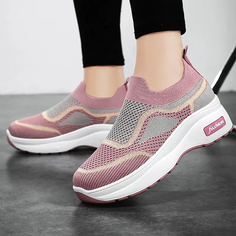 2023 New Platform Shoes for Women Mesh Breathable Casual Wedges Sneakers Height Increasing Female Walking Footwear Deportivas Ho