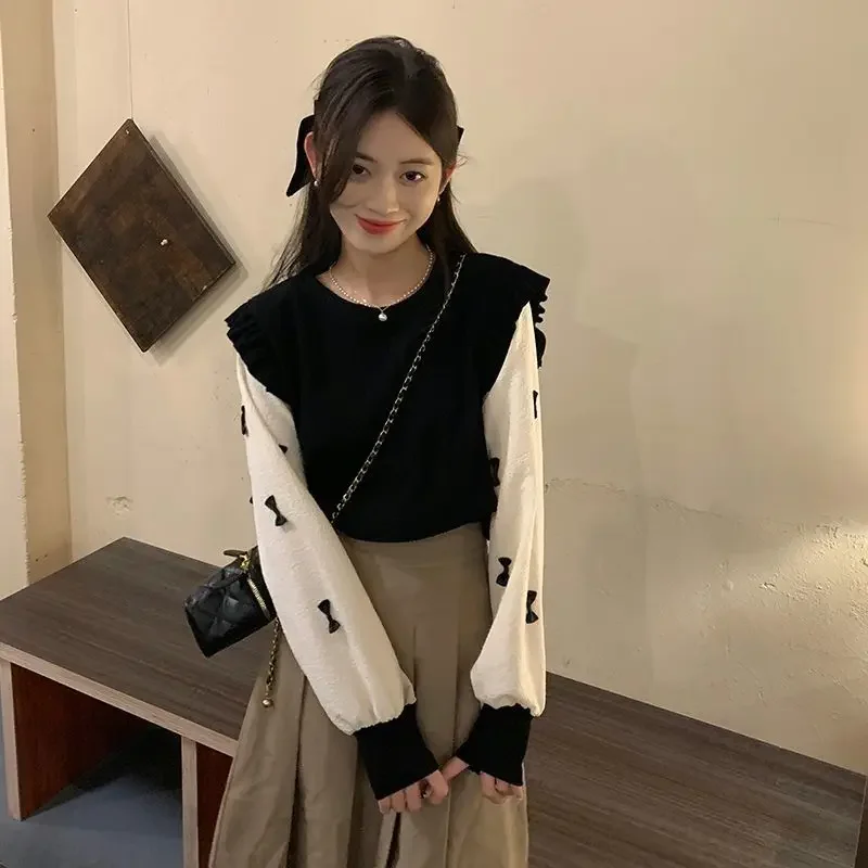 

Cute Knit Tops for Woman Graphic Black Women's Sweater Kawaii Round O Neck Pullover Jumper Autumn Winter 2023 Harajuku Fashion