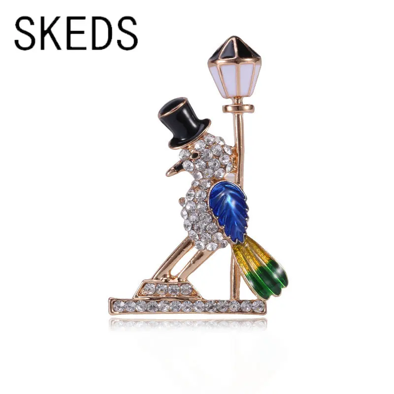 Женские изысканные эмалированные значки SKEDS в форме птицы с шляпой, модные дизайнерские броши в виде животных, ювелирные изделия, роскошные украшения для женщин