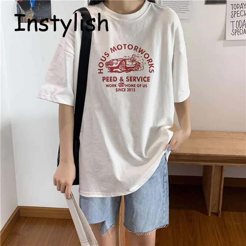 

2022 Summer Casual Letter Print Harajuku Loose T Shirt Korean Elegant Oversize Tops Retro Wild Tee Shirt Boyfriend Blouse tShirt