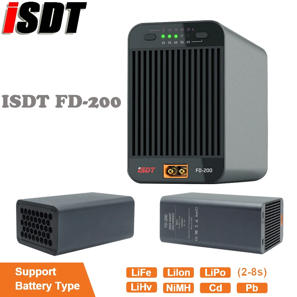 

ISDT FD-200 200W 25A Поддержка 2-8S литий-полимерная аккумуляторная батарея, беспроводное управление через приложение, разрядник для телефона, деталь для грузовика, багги, игрушек