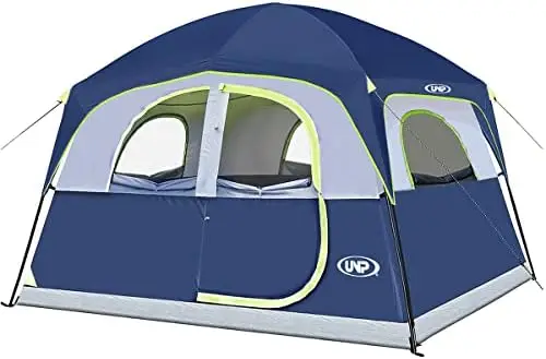 

6 Person Waterproof Windproof Easy Setup,Double Layer Family Camping Tent with 1 Mesh Door & 5 Large Mesh Windows -10'X9 Carpas