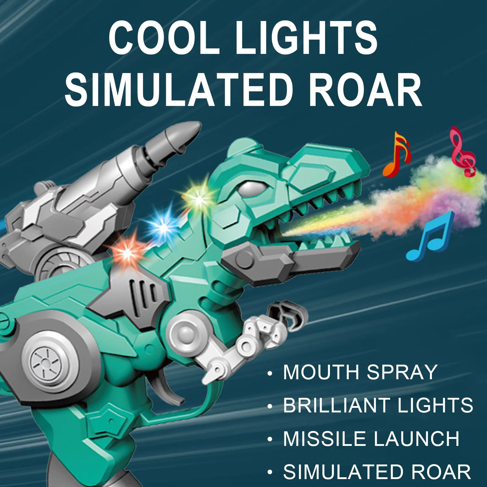 Механический динозавр-спрей с огнедышащим дыханием, крутым освещением и вооруженной ракетной моделью игрушки для детей мальчиков 2022 года моды.