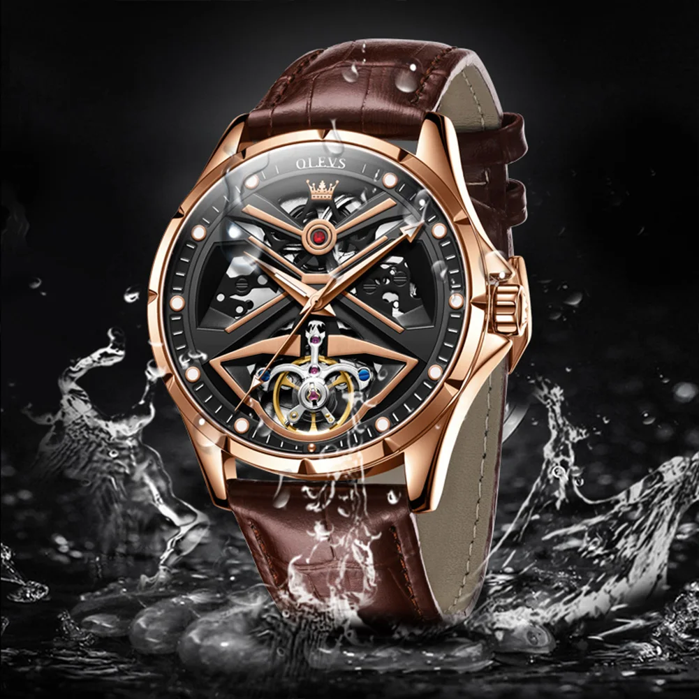 OLEVS 6655 Hollow-carved Automatic Mechanical Men Wristwatches Fashion Stainless Steel Strap Waterproof Watches For Men enlarge