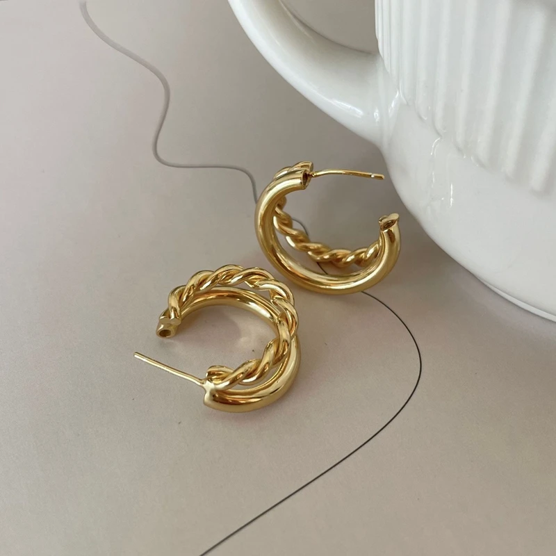 Silvology Real 925 Sterling Silver Double Layer Twist Round Tube Stud Earrings for Women Thick Japan Korea Earrings Fine Jewelry