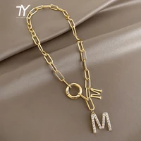 2021 punk style hip hop thick chain short necklace for woman m letter pendant neck chain korean fashion jewelry sweater chain