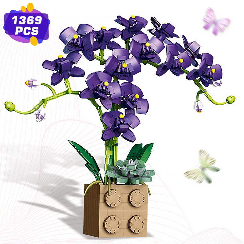 

Building Block Flower Orchid Series Bonsai Girl Build Toy Flowers Adult Flower Arrangement Assembly Toys For Gifts