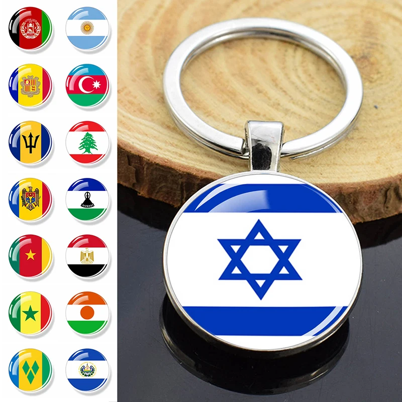 

Esspoc Israel India Egypt Lebanon Keychain Fashion Country Flags Glass Dome Keychains for Women Men Patriot Souvenir Gifts