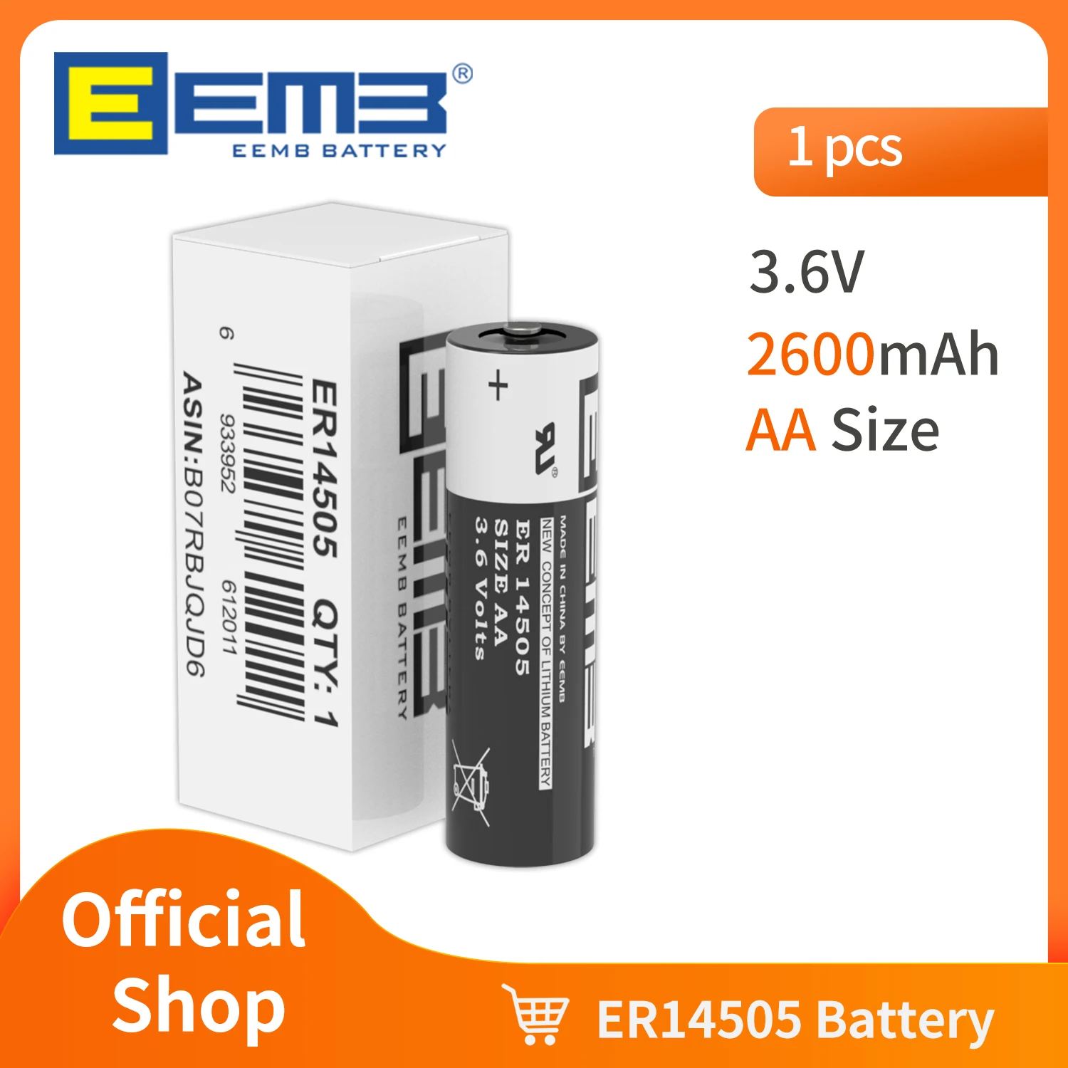 Аккумулятор EEMB ER14505 AA, 3,6 В, литиевые батареи 14505, 2600 мАч, аккумулятор, не перезаряжаемый для газового датчика окна, домашнего монитора