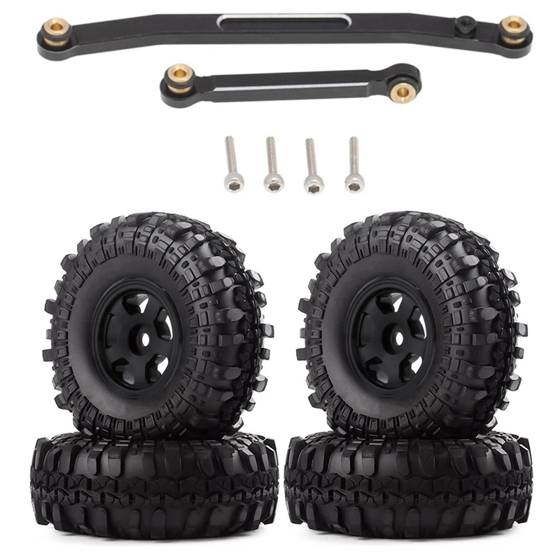 

NEW-Tight Tolerance Steering Link Rod With 4PCS Beadlock Wheel Rims Tire Tyres Set For 1/24 RC Crawler Axial SCX24 AXI00002