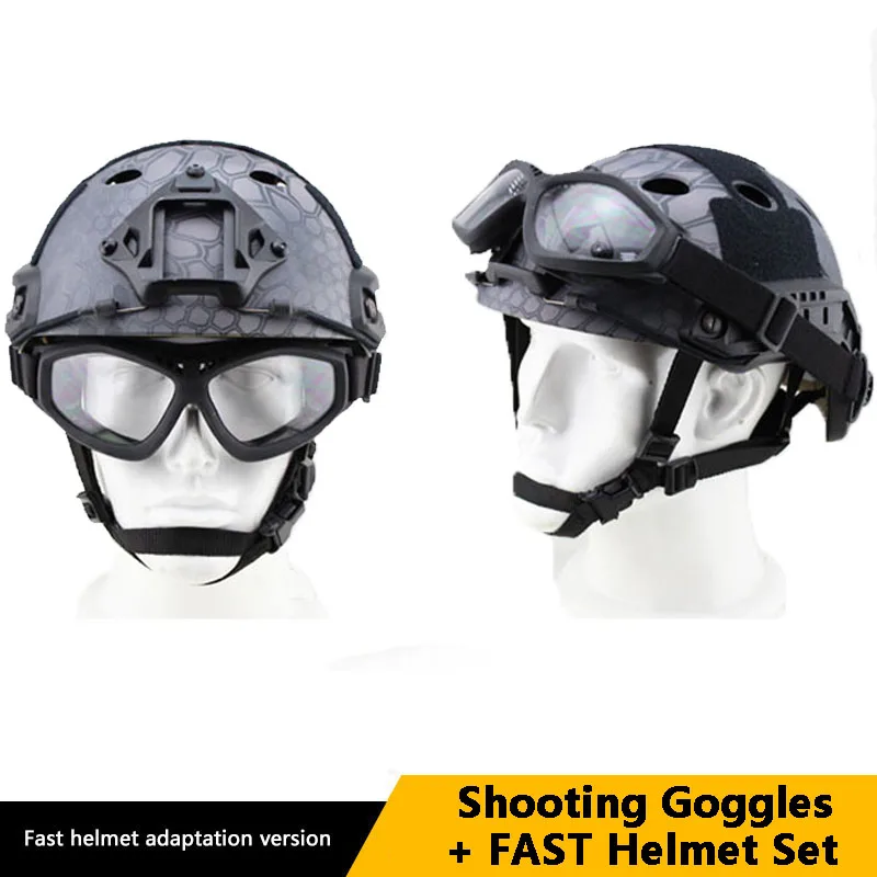 Shooting Goggles + FAST Helmet Suit Protective PC Lens Cycling Anti-Shock Goggles Field Protective Helmet Tactical Equipment