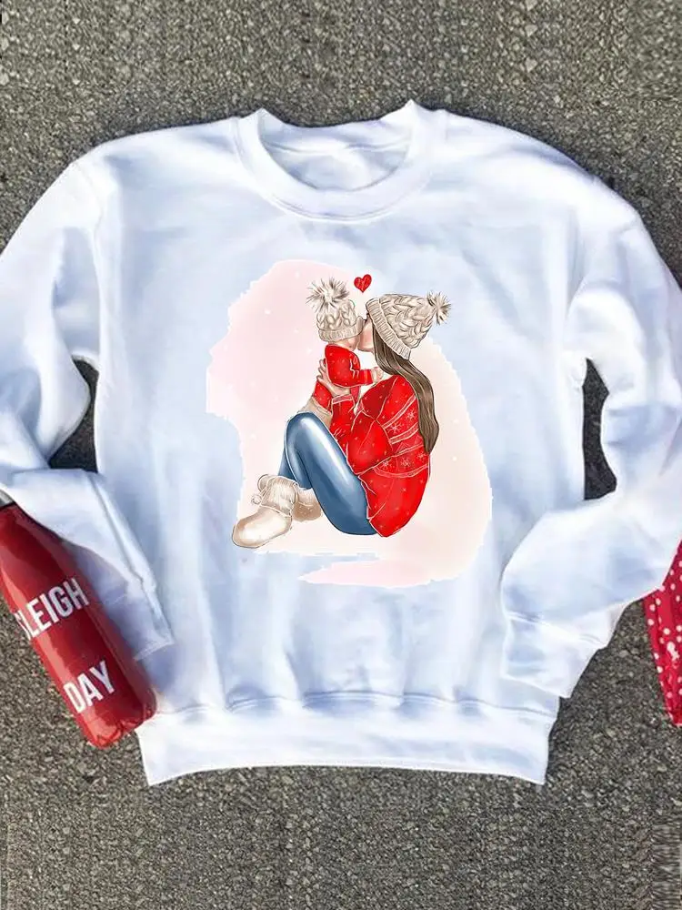 

Пуловеры с круглым вырезом, рождественские свитшоты с графическим рисунком для мамы, матери, акварель 90-х годов, с Новым годом, женская модна...