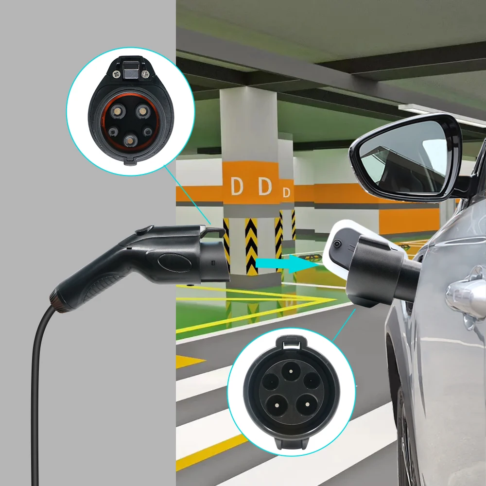 Адаптер EVSE Electric Vehicle EV Charger SAE J1772 Socket Type 1 To Tesla Connector Adapter For Charging on.