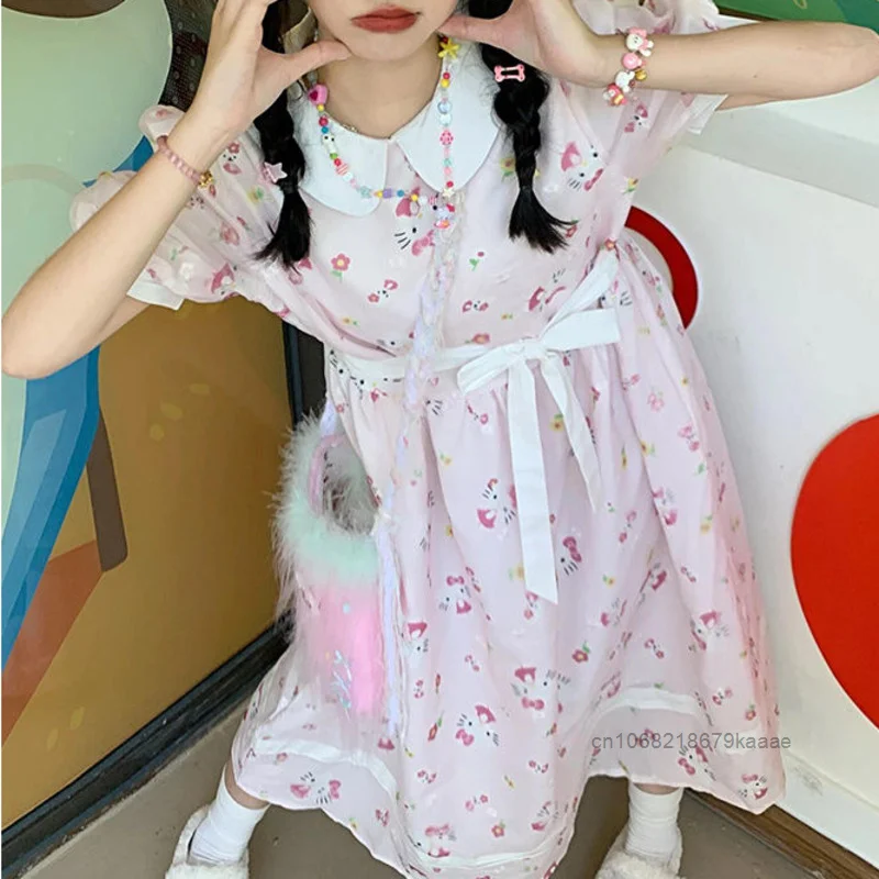 Женское платье с принтом и кукольным воротником летнее Новое модное милое