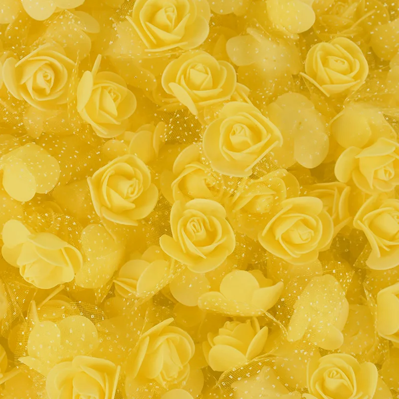 

200/100P маленькая искусственная роза с тюлем из органзы, искусственные головки розы, искусственные цветочные украшения для свадьбы/домашнего букета-венок