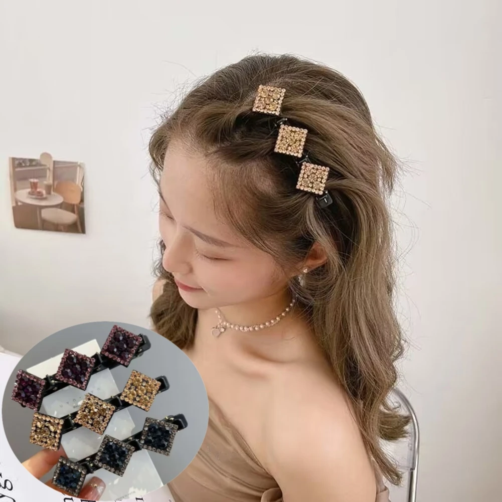 

Rhinestone Bangs Hair Clip Black Headwear Women Cute Barrettes Hairgrip Girls Braided Fashion Hairpins Hair Accessories