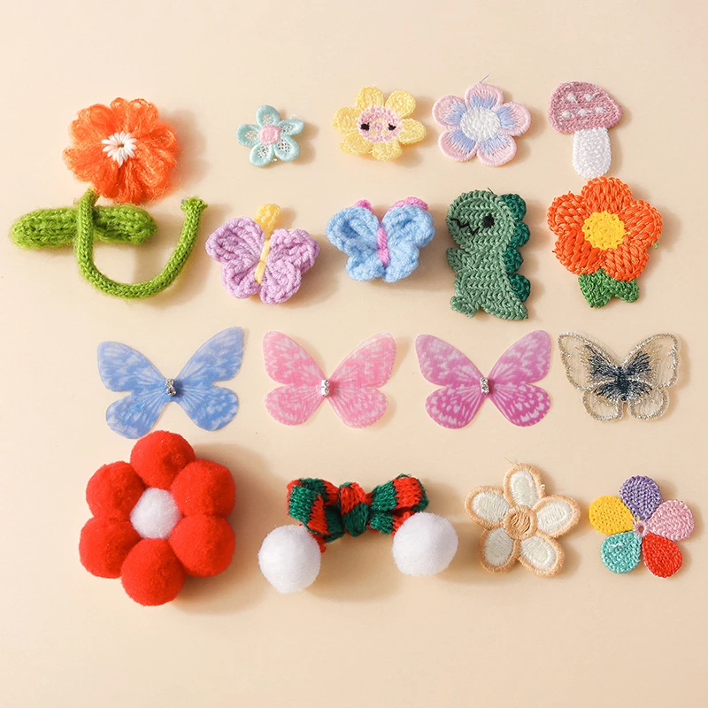 

10pcs Cute Knitted Dinosaur Butterfly Flower Charm Crochet Flower Pendant for Keychain Brooch Diy Cloth Sewing Patches Handmade