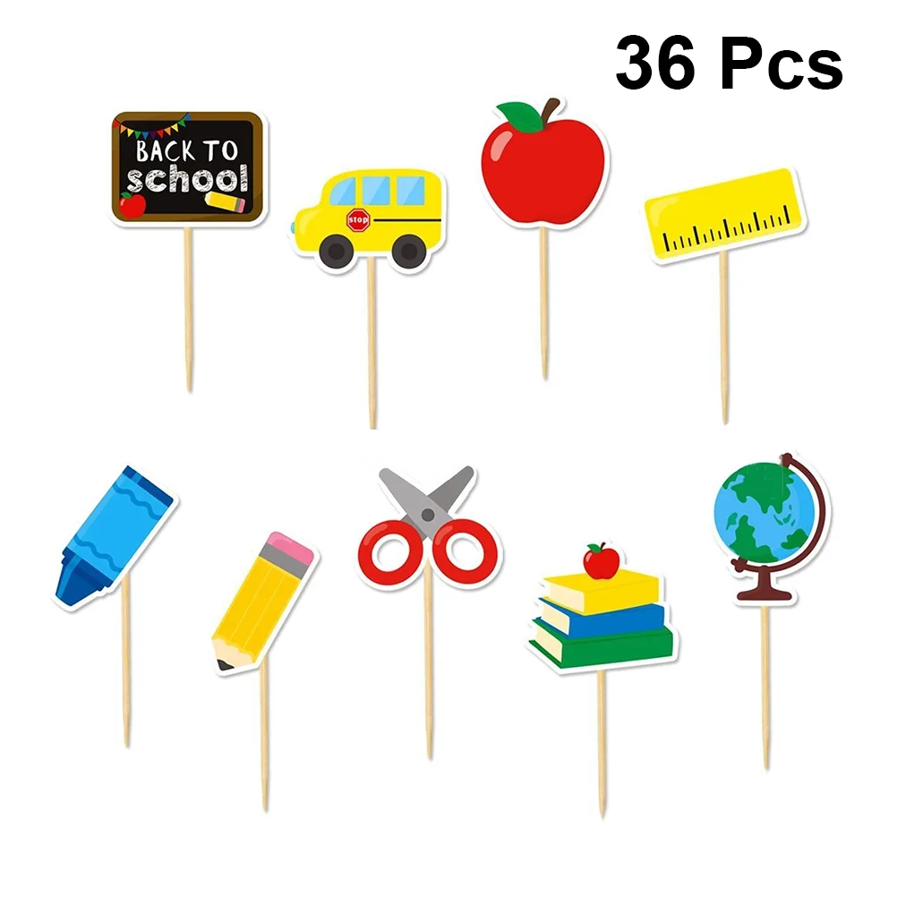 

36pcs Cake Topper Unique Funny Stylish Creative Desserts Topper Decoration Back to School Party Cake Insert Cards