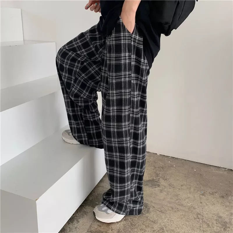 New in 3XL Plaid Pants Women Casual Loose Wide Leg Trousers Ins Retro Teens Straight Trousers Hip-hop Unisex Streetwear jackets