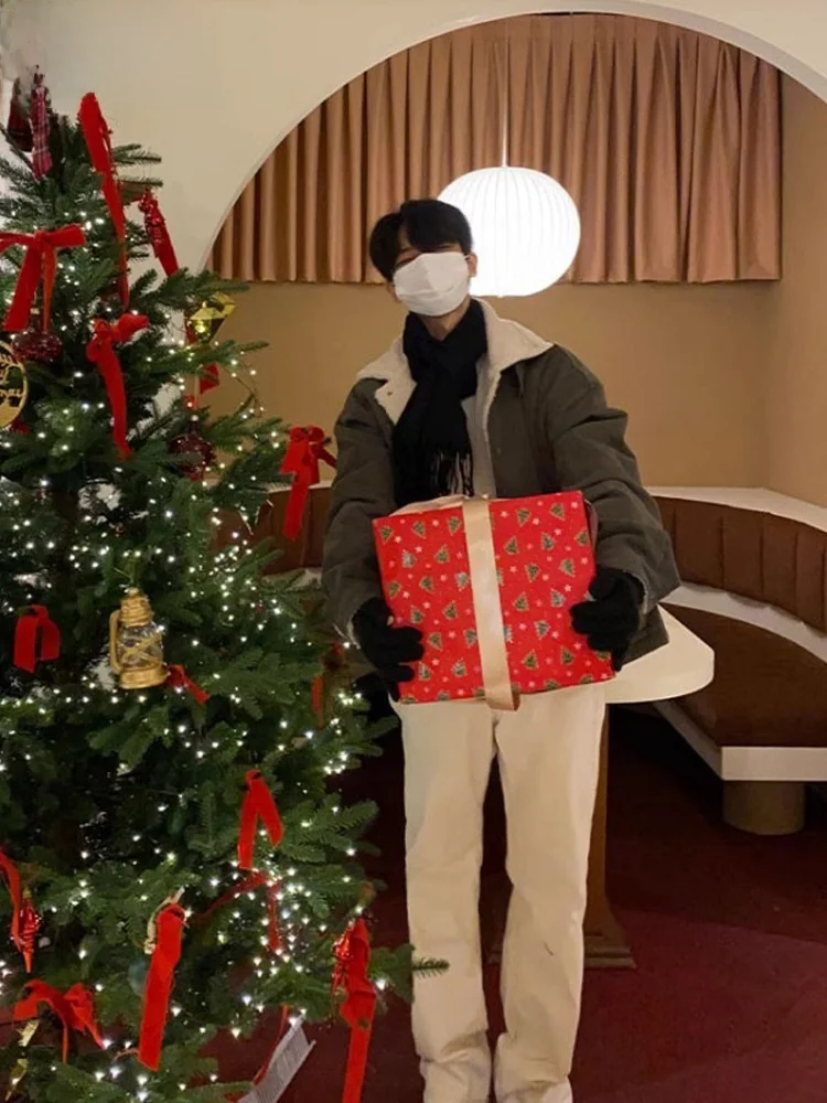 Winter Korean Series Wear Cotton-padded jacket Men's Army Green Lamb Plush Warm Cotton-Padded Coat Fashion Brand Pu Shu...