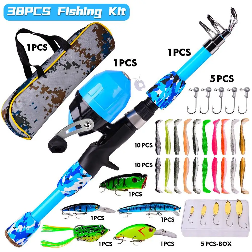 Kids Fishing Pole Set Portable Telescopic Fishing Rod Reel Combos With Carry Bag Full Kits For Beginner Youth Girls Boys