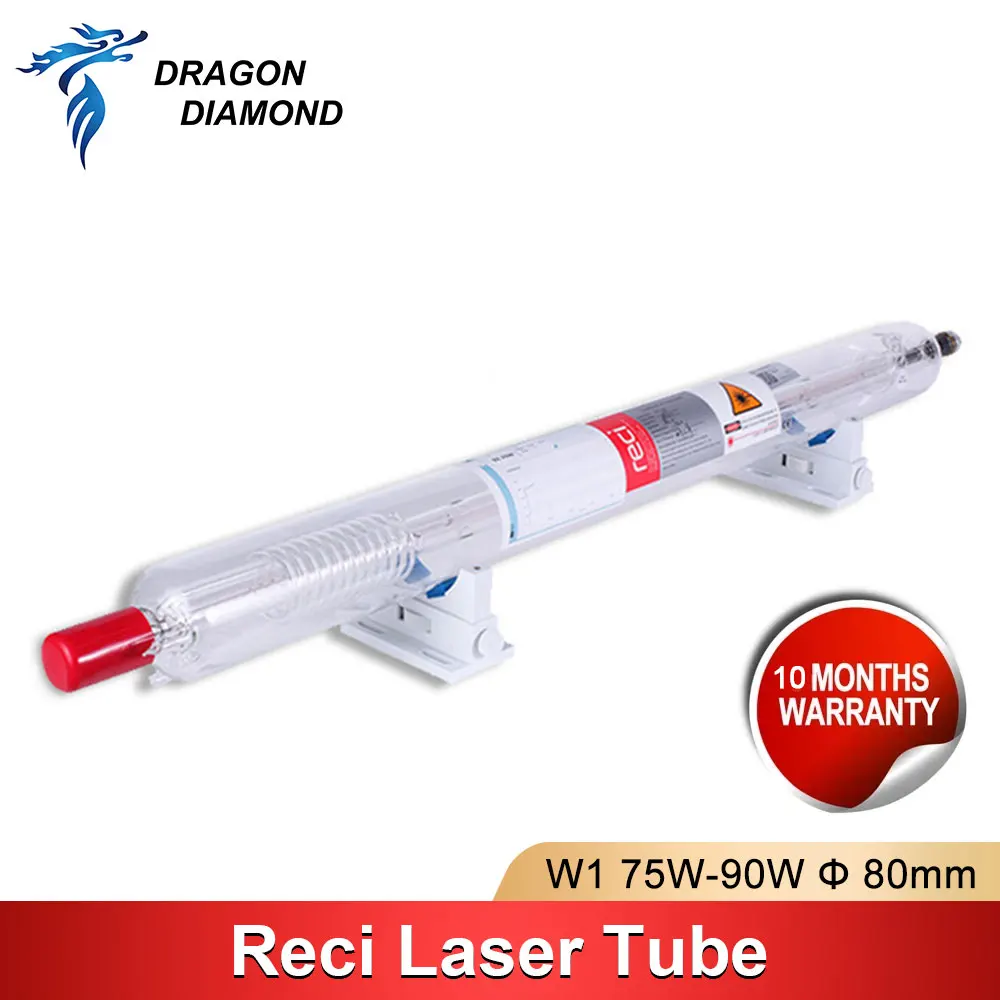 DRAGON DIAMOND Reci W1 75-90W CO2 Laser Tube Glass Pipe Metal Head Length 1050mm Dia.80mm For CO2 Laser Engraving Cutting