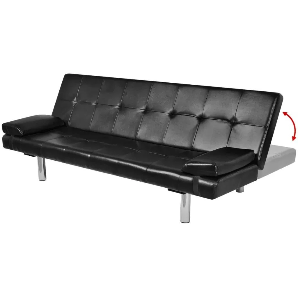 

Sofa Bed with Two Pillows Artificial Leather Adjustable Black