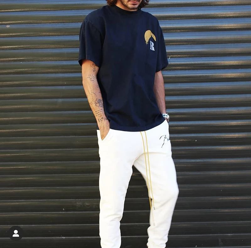 

RHUDE Sweatpants Men Women 100% Cotton RHUDE Embroidered Lettering Jogging Pants RHUDE Drawstring Pants Trousers Joggers