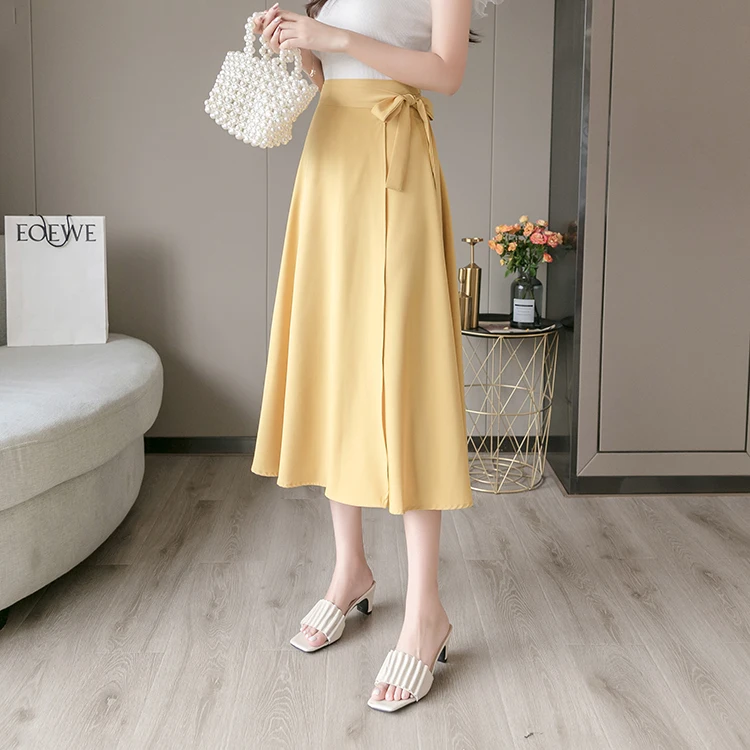 

French Style Skirts for Woman Summer Fashion Women's Casual Elegant High Waist Simple Slim Fit Split Midi A Line Wrap Skirt