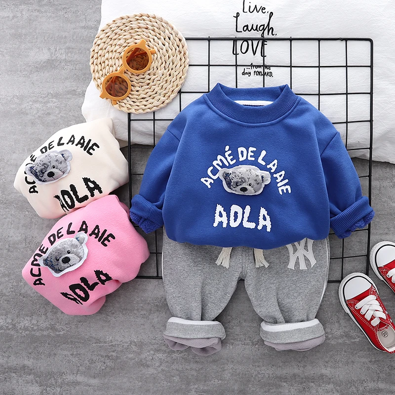 

0-5 Year High quality Autumn Winter Boy Girl Clothing Set 2022 New thicker Hoodies+Pant Kid Children Baby Toddler Boy Clothing