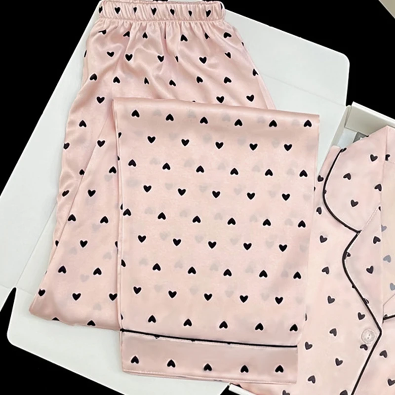 Пижама женская с длинным рукавом атласная Шелковая пижама во французском стиле