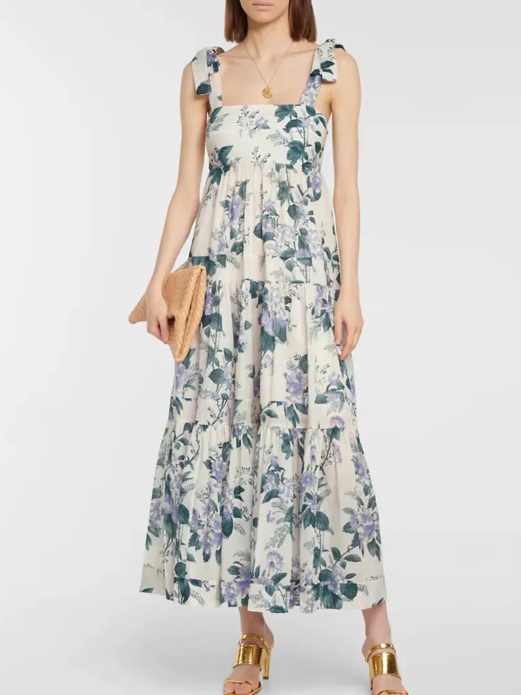 

Женская длинная юбка в стиле ретро, элегантная повседневная пляжная юбка на завязках с квадратным вырезом, без рукавов и с оборками по краям...