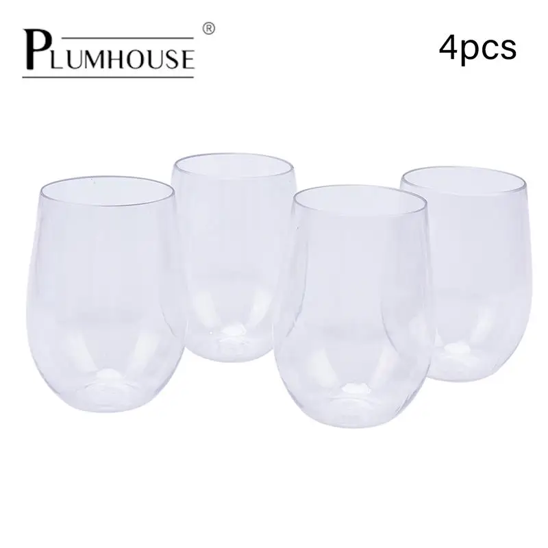 

4pcs/Set Plastic Wine Glass Shatterproof Unbreakable PCTG Red Wine Tumbler Glasses Cup Reusable Transparent Fruit Juice Beer Cup