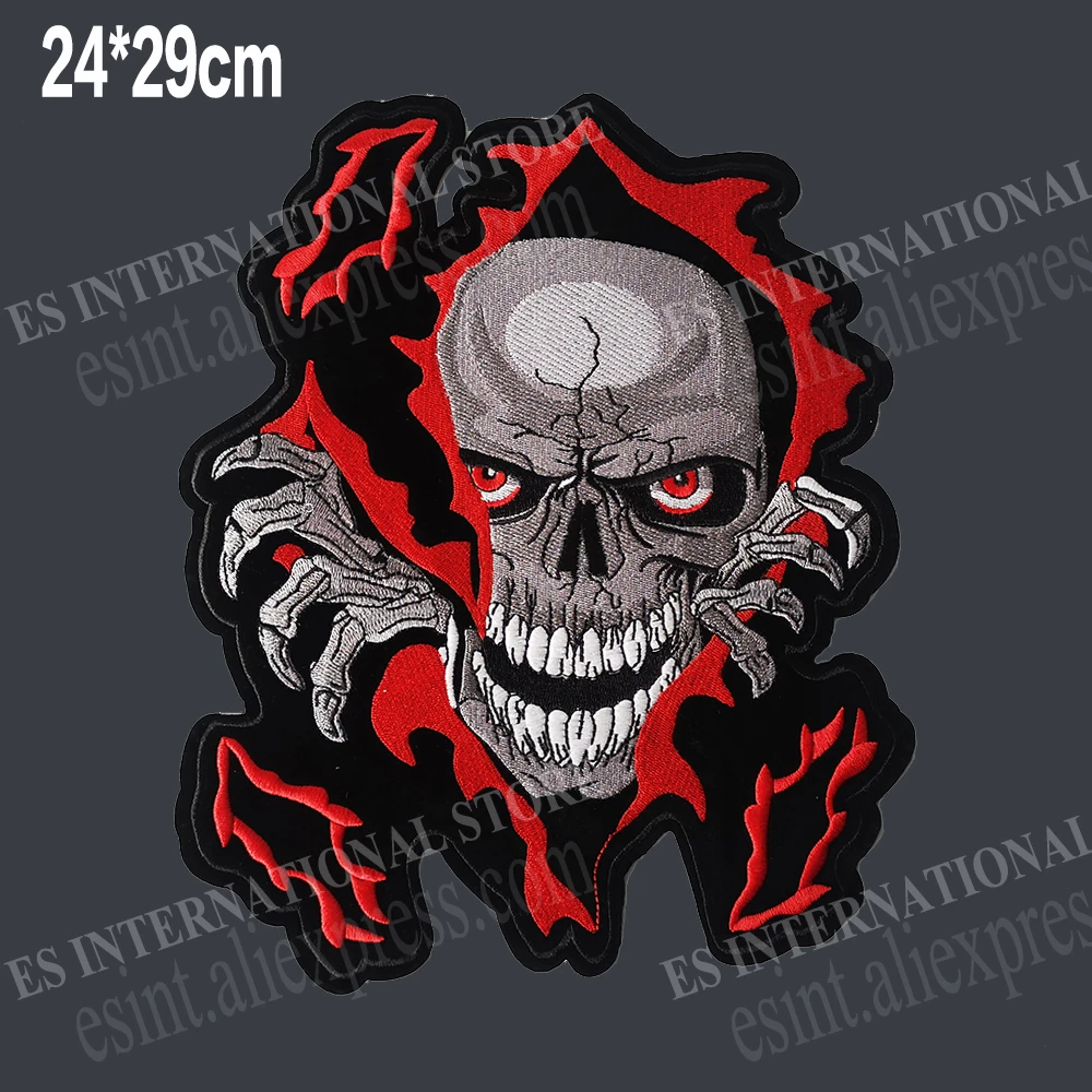 11,5 дюймов огонь Череп Пламя Скелет большая вышивка патчи для куртки назад жилет мотоциклетный Байкерский утюжок для рукоделия сделай сам