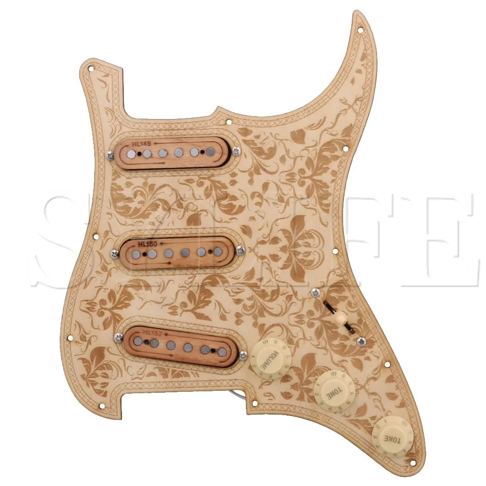 

SSS Wood Color Electric Guitar Pickguard w/ Single Coil Pickup 2T1V Knob