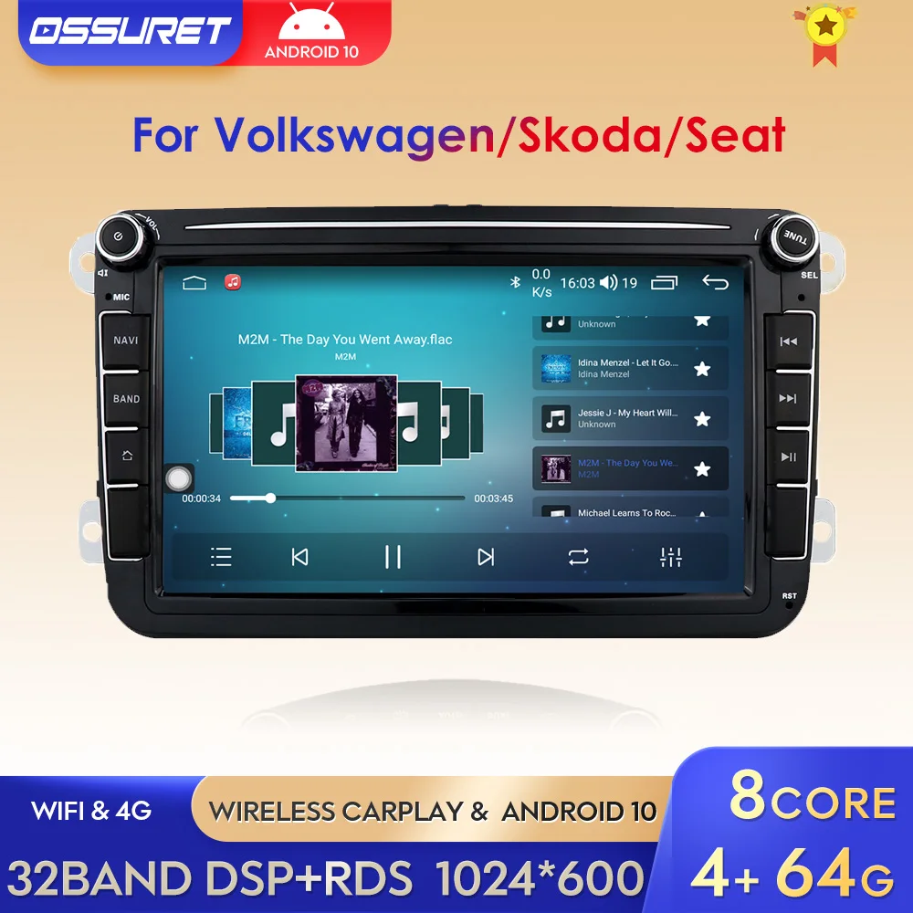2 Din Android 10 Octa Core 4GB RAM 64G ROM DVD สำหรับ VW Passat CC Polo GOLF 5 6 Touran EOS T5 Sharan Jetta Tiguan GPS วิทยุ BT