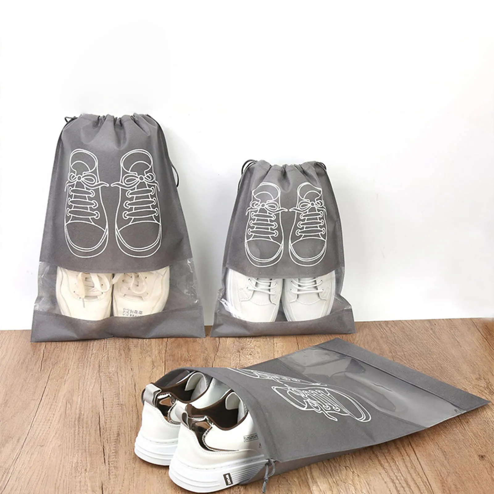 

10Pcs Shoes Storage Organizer Bags Non-woven Travel Portable Closet Bag Waterproof Pocket Clothing Tranparent Hanging Bag