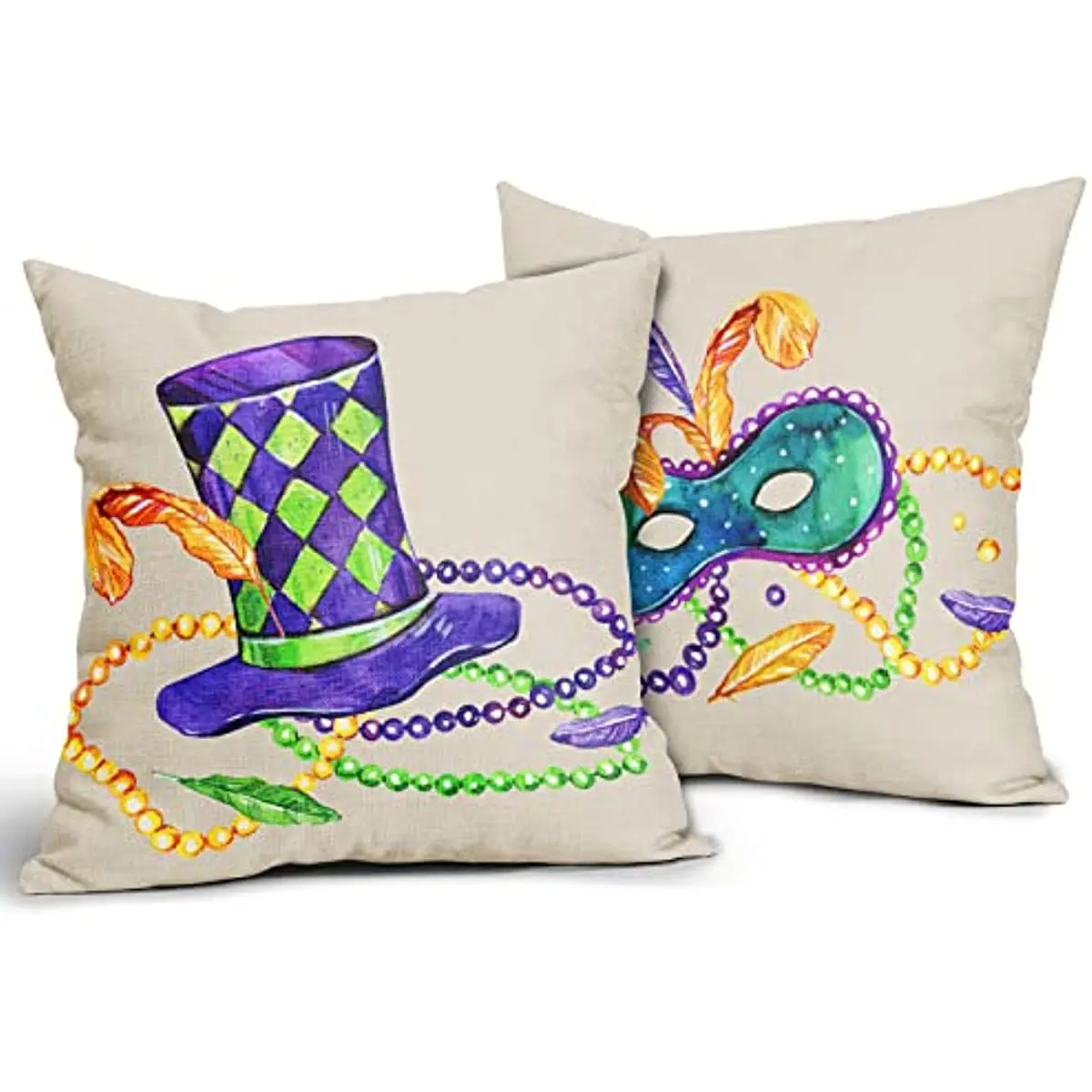 

Holiday Decorative Throw Pillows Outdoor Purple Green Yellow Pillowcase Square Linen Cushion Case Decor for Home Sofa Set of 2