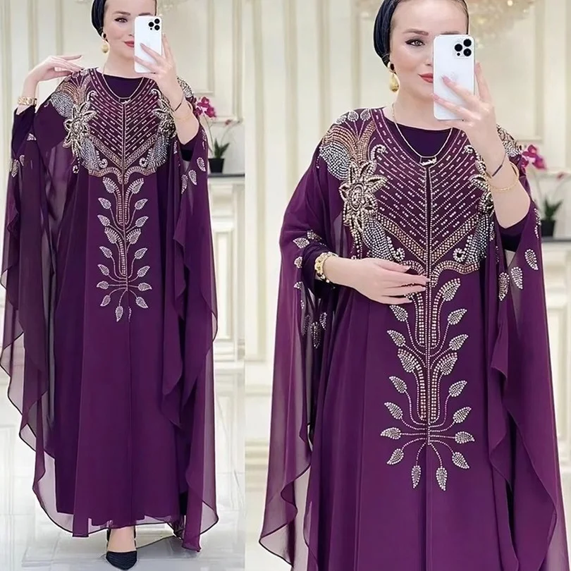 

Ramadan Abayas Dubai African Dresses for Women Vetement Femme 2022 New Dashiki Diamonds Boubou Robe Africaine Femme Kaftan Dress