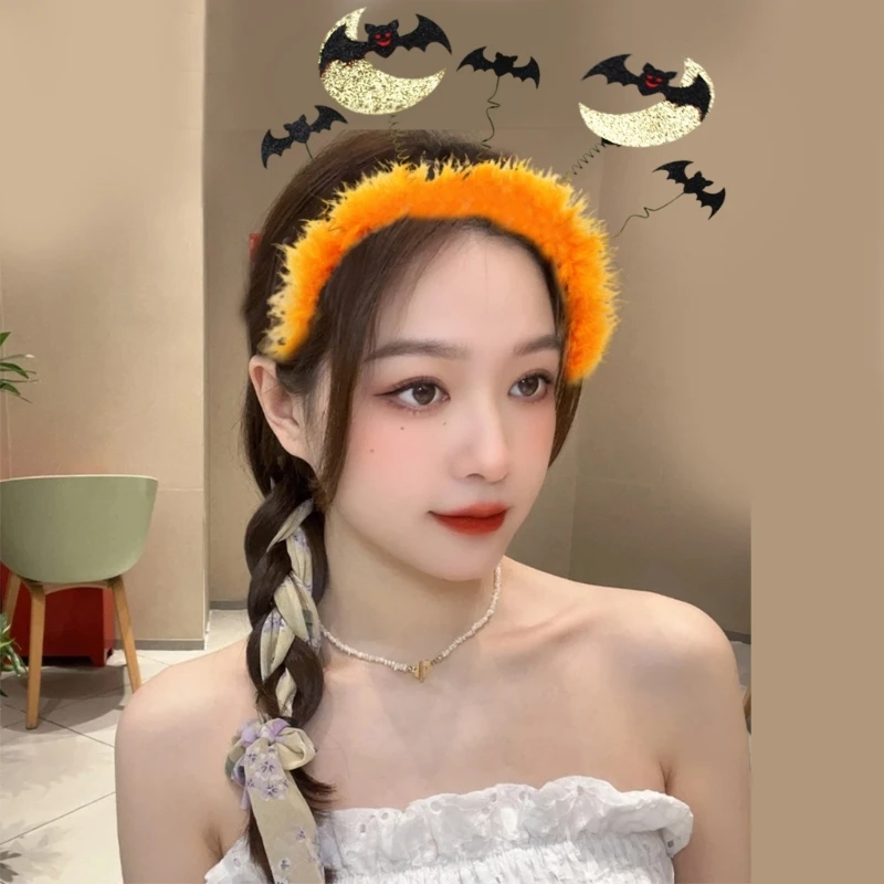 

Многофункциональная повязка на голову с луной и летучей мышью на Хэллоуин, декоративная повязка на голову, аксессуары, Прямая