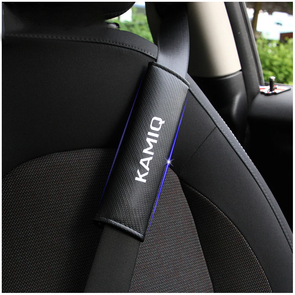 For Skoda KAMIQ Car Safety Seat Belt Harness Shoulder Adjuster Pad Cover Carbon Fiber Protection Cover Car Styling 2pcs