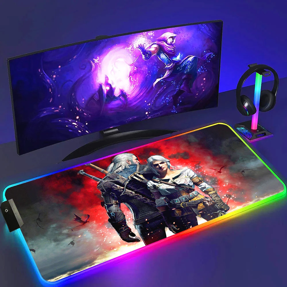 RGB коврик для мыши W-Witchers 3 игровой 40x9 0 см игровые коврики светящиеся настольные