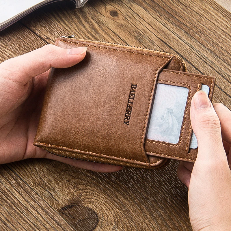 

LKEEP Wallet for Men Short Casual Business Foldable Wallets PU Leather Male Luxury Small Zipper Coin Purse For Youth Men