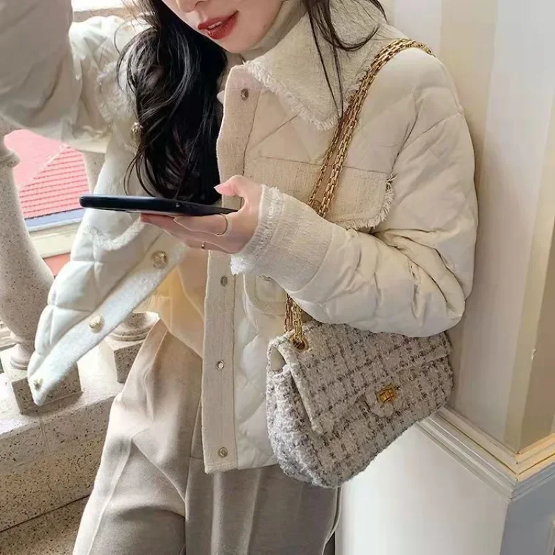 Короткое женское хлопковое пальто стеганая куртка белая женская парка легкая