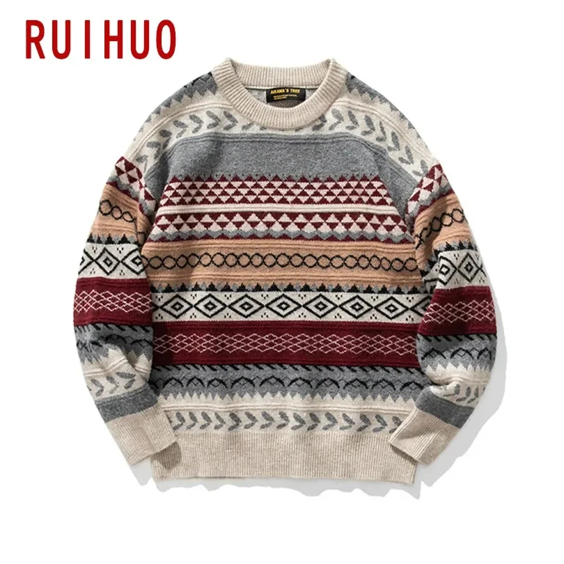 

Knitted Striped Vintage Sweater Men Clothes over Men Sweater Casual Men's Sweater Knit M-2XL 2023 New Arrivals