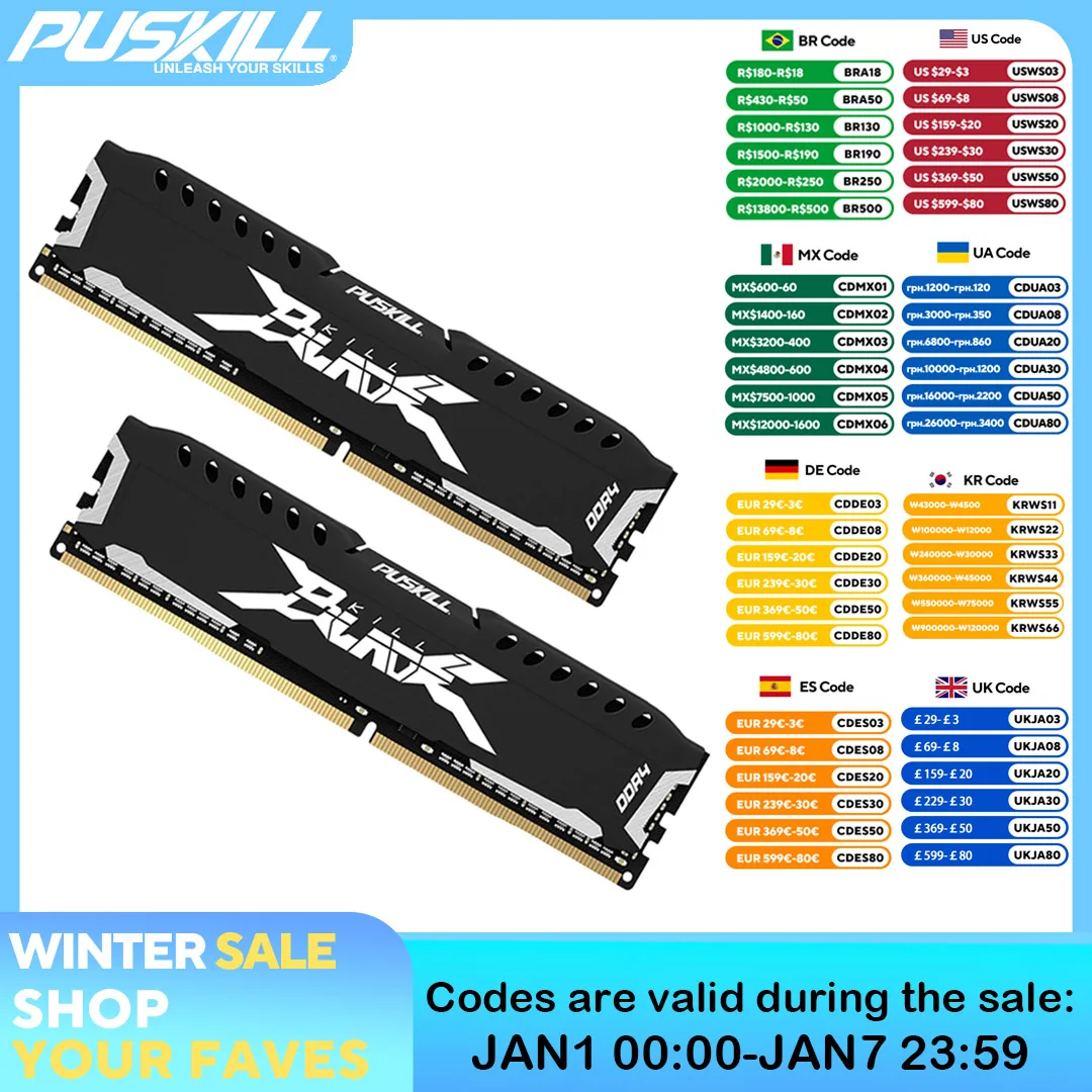 Фото PUSKILL Настольная Оперативная Память DDR4 16 ГБ X 2 8 ГБ X 2 8 ГБ X 1 3200 МГц 2666 МГц С Охлаждающим Плавником Опция Обновл... №1