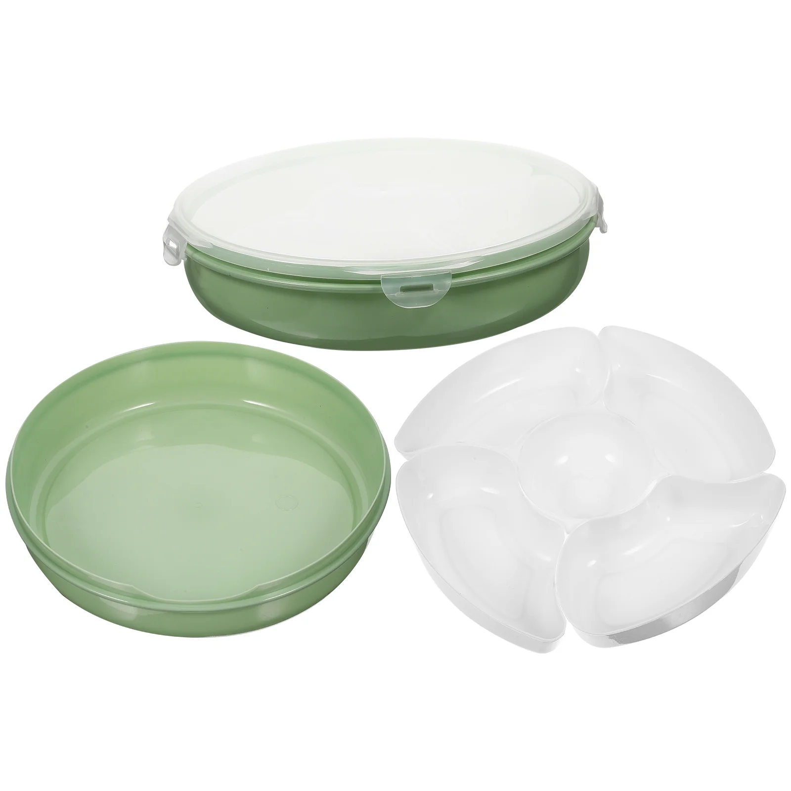 

2 Pcs Nut Goodies Sectional Tray Serving Tray Round Pasta Plate Fruit Tray Lid Service Plate Snack Box Compartment Fruit Plate